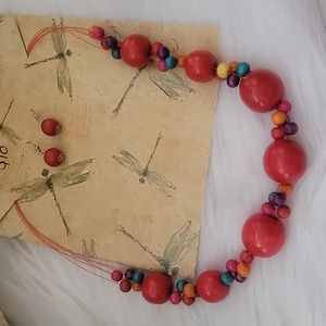 (SOLD) 2 pc wooden necklace, earrings